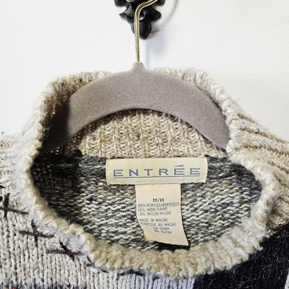 Vintage Entrée Wool Blend Sweater Size M Patchwork Crew Neck Pullover - Picture 3 of 3